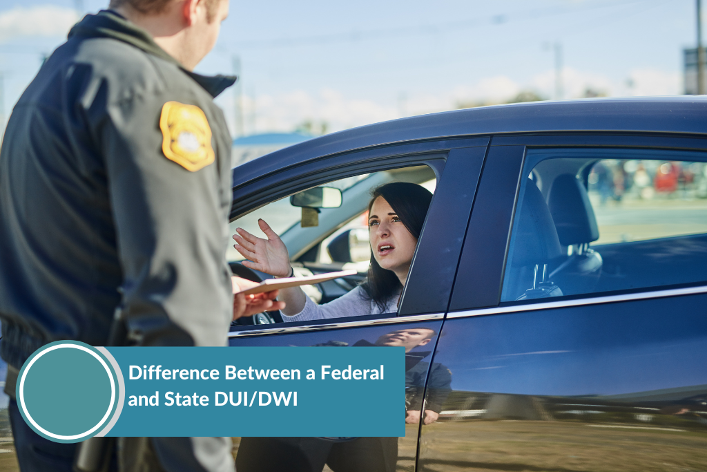 a woman is approached by a police officer after being suspected of DUI/DWI